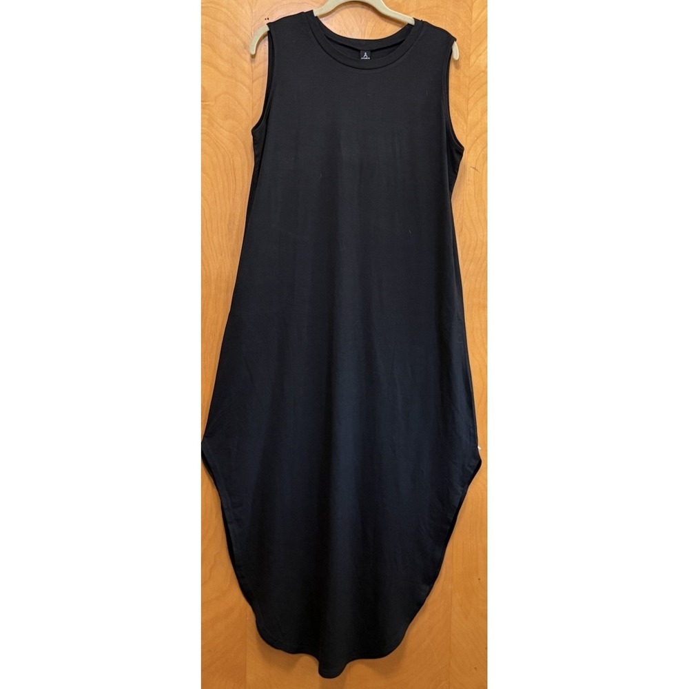 Anrabess Women's Rounded Hem Sleeveless Maxi Dress With Pockets Black Sz L